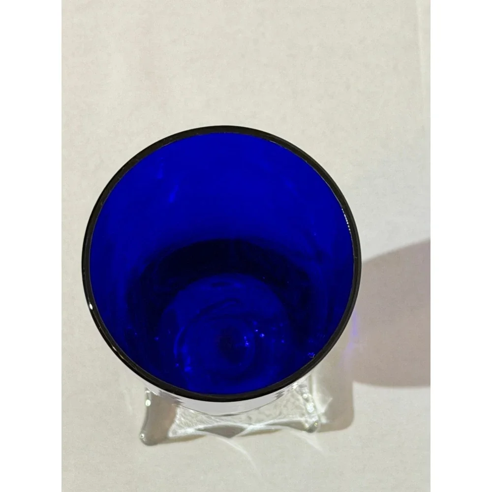 Vintage‎ Cobalt Blue Glass Bud Vase with Clear Scalloped Square Pedestal Base